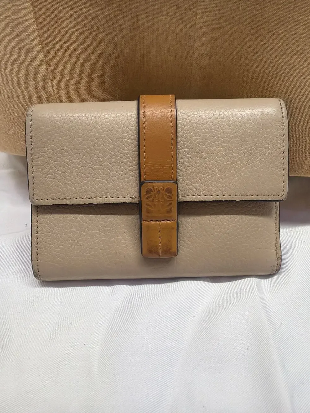 Loewe Soft Grained Calfskin Medium Vertical Wallet Two-Tone Taupe Orange